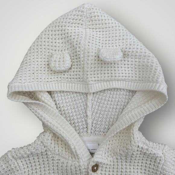 NWOT Carter’s Baby Girl Ivory Waffle Knit Hooded Cardigan 12 Months - Picture 2 of 4